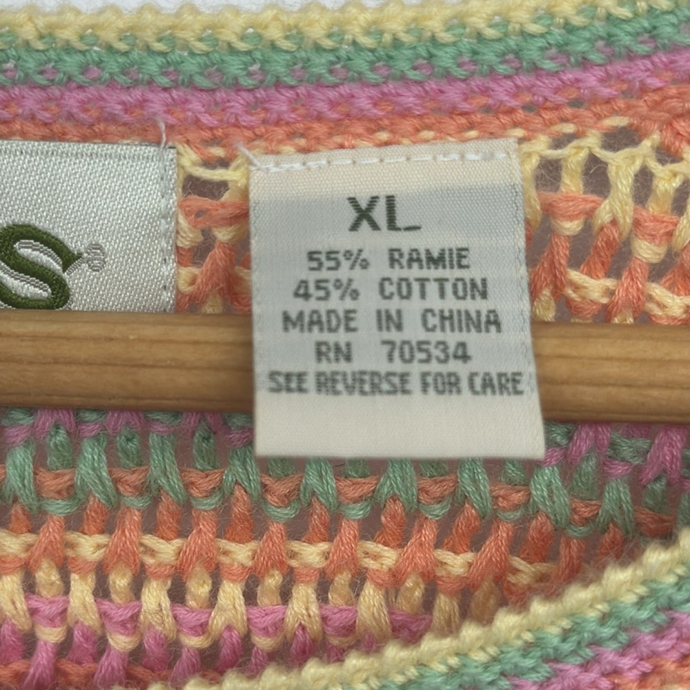 ORVIS Crewneck Ramie/Cotton‎ Open-Knit Sweater Pastel Multi-Color Stripes Sz XL - Picture 4 of 8